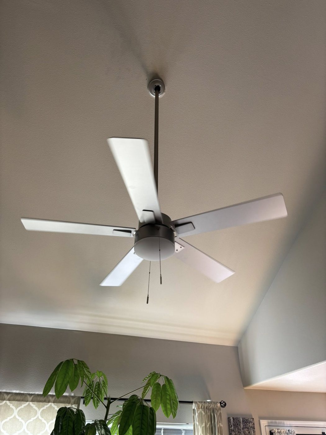 Ceiling fan installed on vaulted ceiling