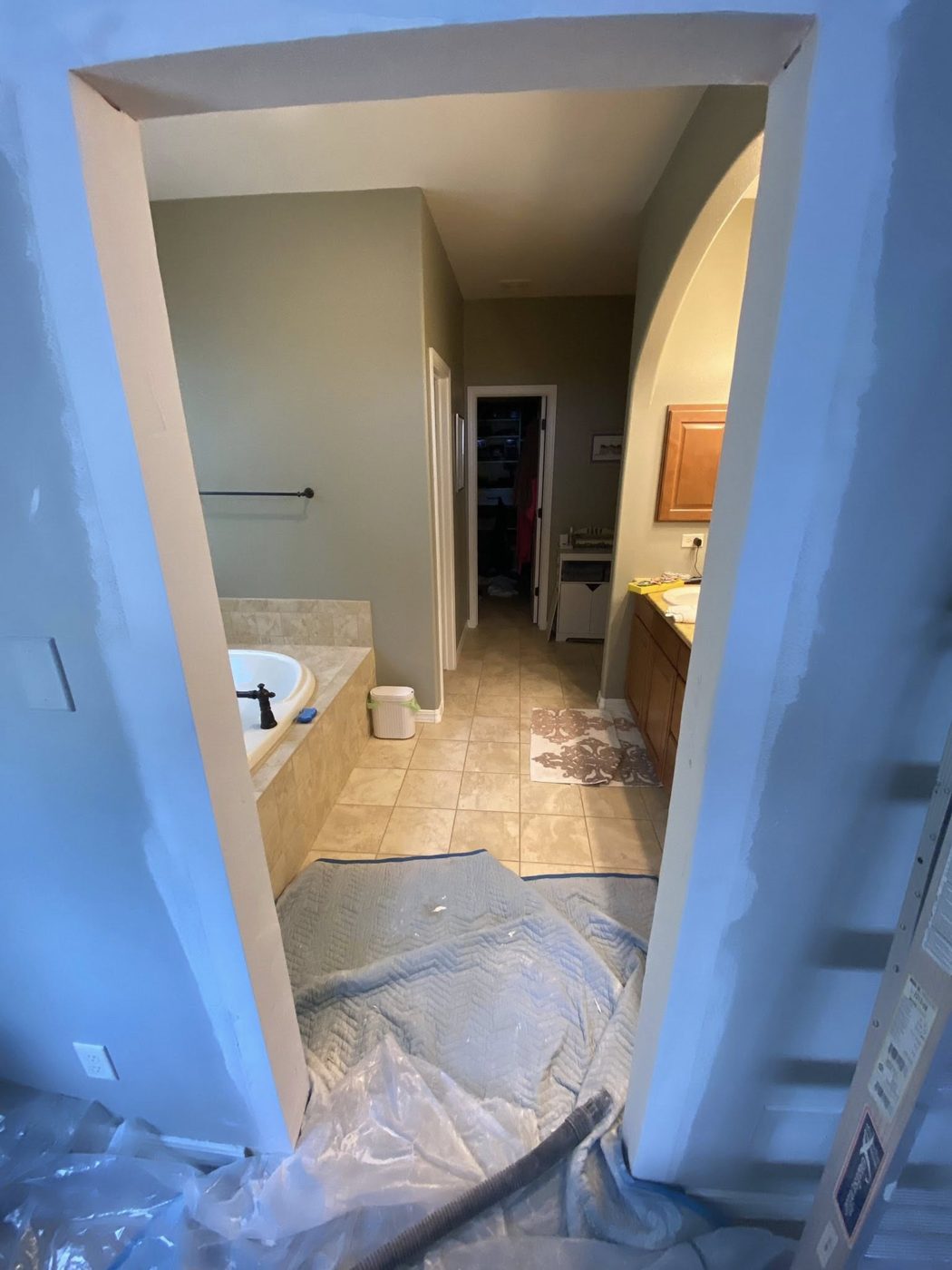 Master bathroom prepped for paint