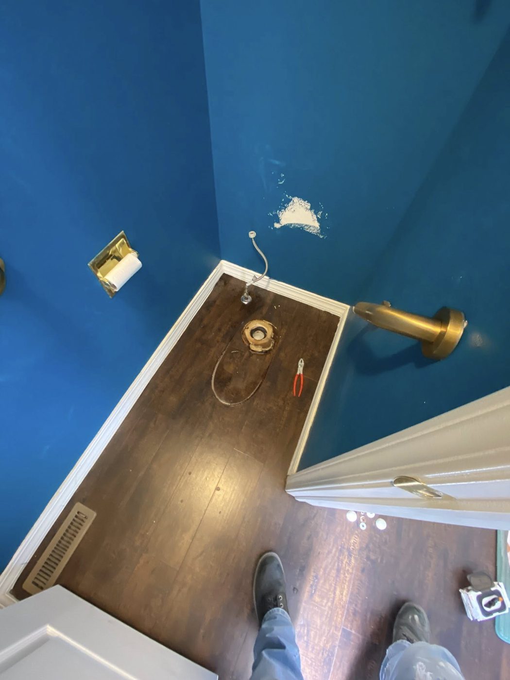Toilet removed, flange exposed